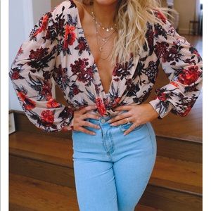 In The Style (UK brand) tie back velvet bodysuit